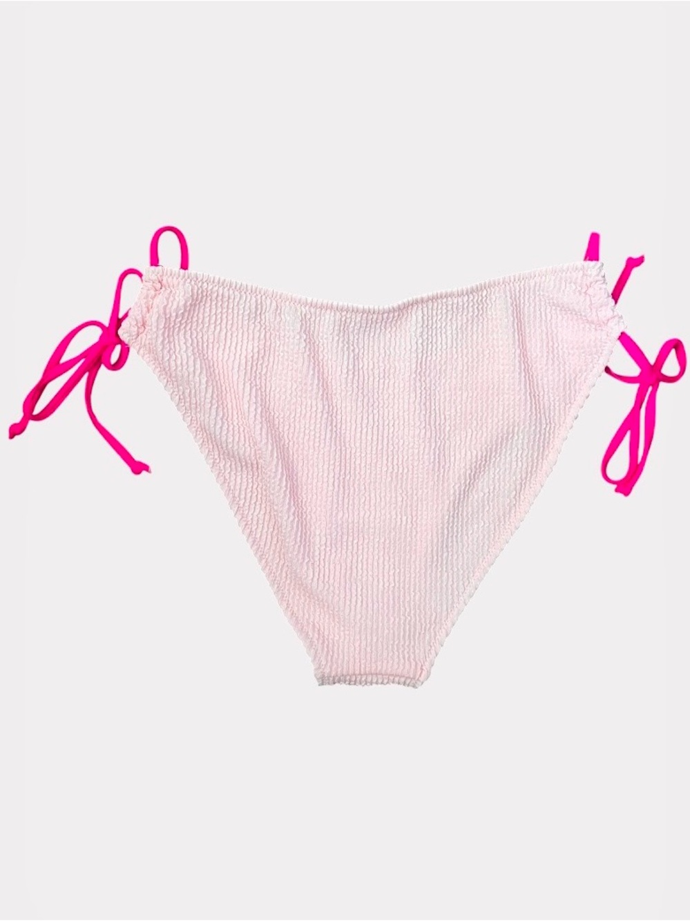 Women's Cheeky Pink Textured High Cut Tie-Side Bikini with Hot Pink Straps - Picture 10 of 13